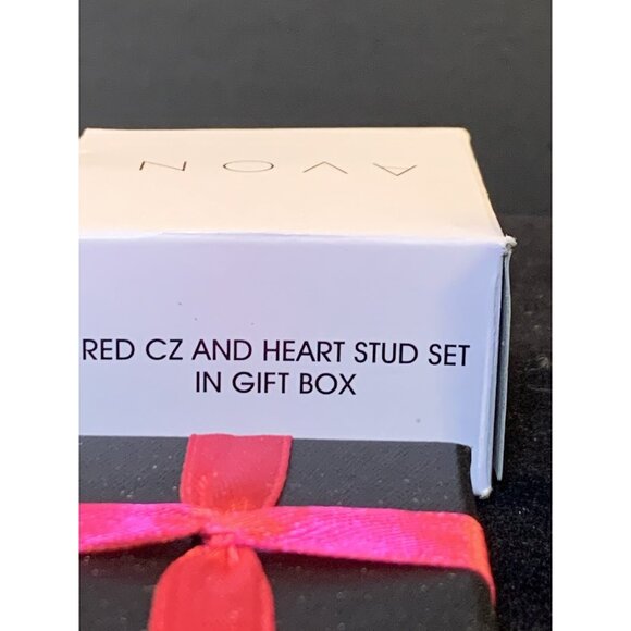 Avon Silver Tone, Red CZ & Heart Stud Pierced Earrings Gift Set (1573-A-B-C) - Picture 5 of 5